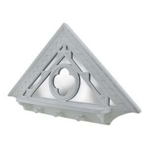 Distressed White Mirrored Architectural Triangle Wall Hook Shelf